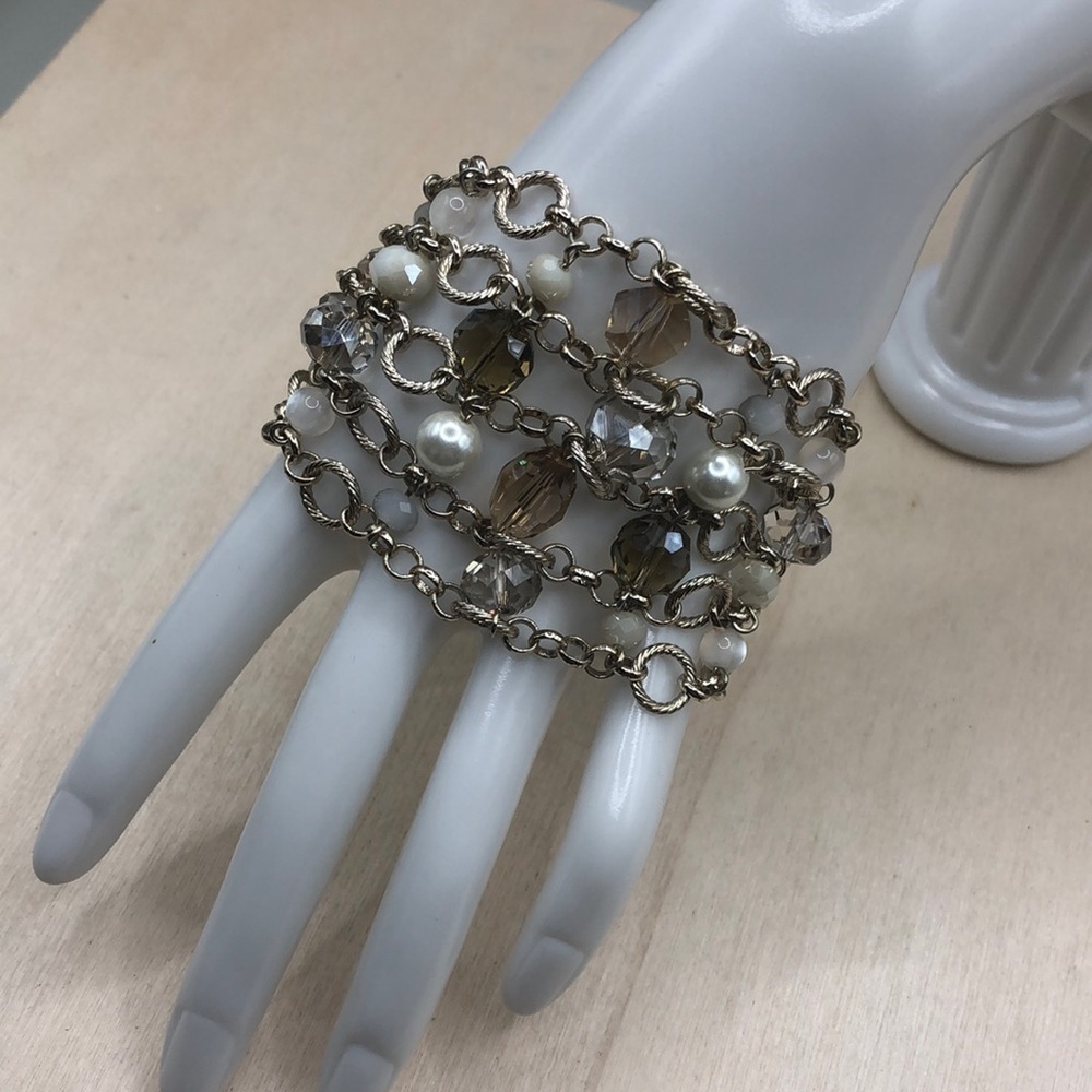 Chico's wide chain bracelet with sparkling crystals, magnetic clasp, statement.